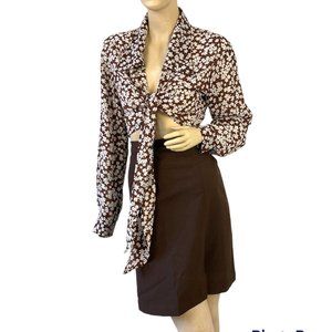 Women's In Charge 2 pieces Brown Chopped Long Sleeve Floral Top & Skirt Outfit